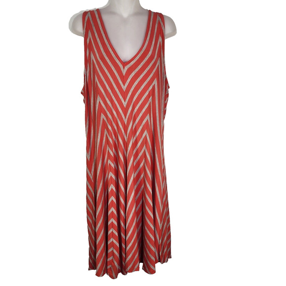 Chelsea & Theodore Mini Dress Womens XL Sleeveless Red Khaki Chevron Striped V - Picture 1 of 6